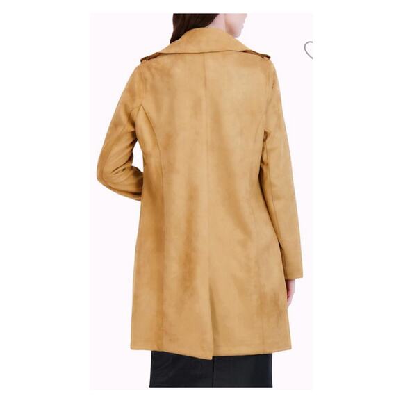Ookie & LaLa Tan Scuba Suede Open Front Neutral Layer Mid Length Jacket L - Picture 2 of 12